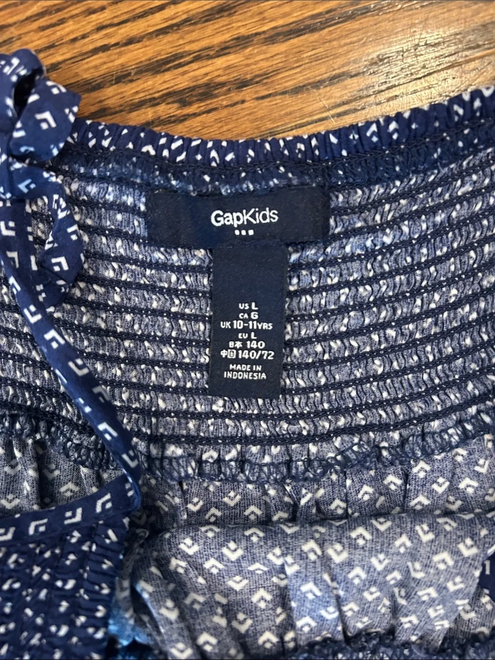 GAP Blue Polka-Dot Smocked Jumpsuit with Tie Straps